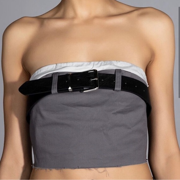 Gray & Black Belted & Layered Crop Top - Picture 5 of 14